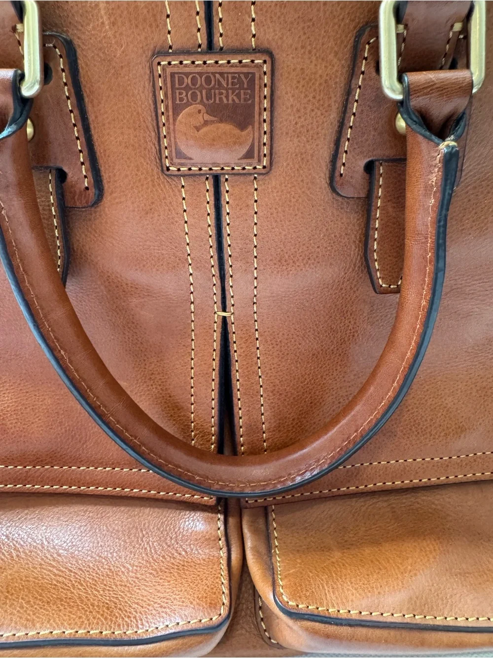 Dooney & Bourke Florentine Leather Front Pocket Satchel Chestnut Brown Crossbody